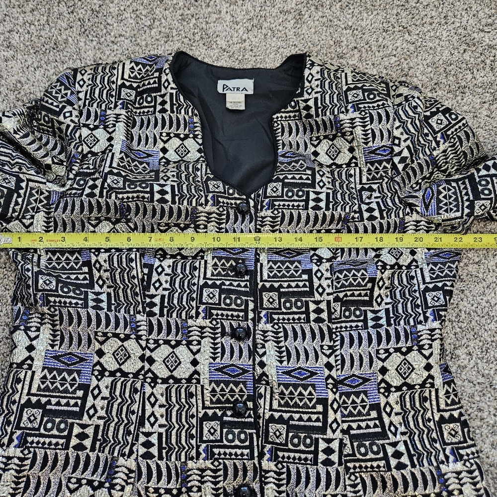 Patra Vintage 80's Gold Metallic Long Sleeve Tapestry Jacket Geometric Sz 16 - Picture 11 of 14
